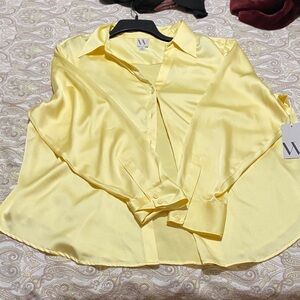 Worthington Yellow Satin Button Down Shirt